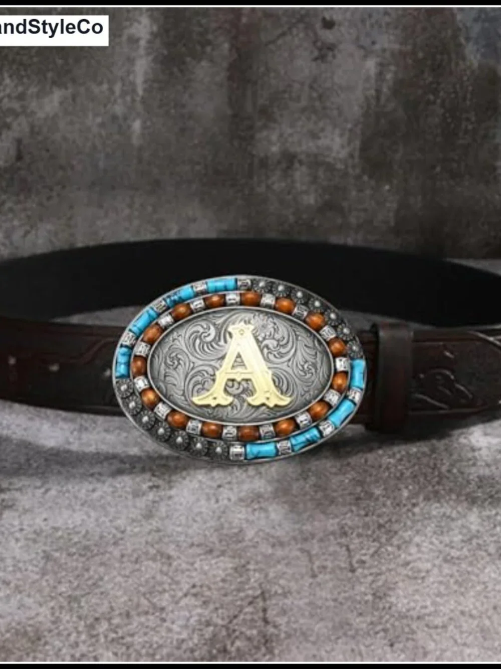 Western Initial Letter Belt Buckle, Native American Turquoise Zinc Alloy Jeans